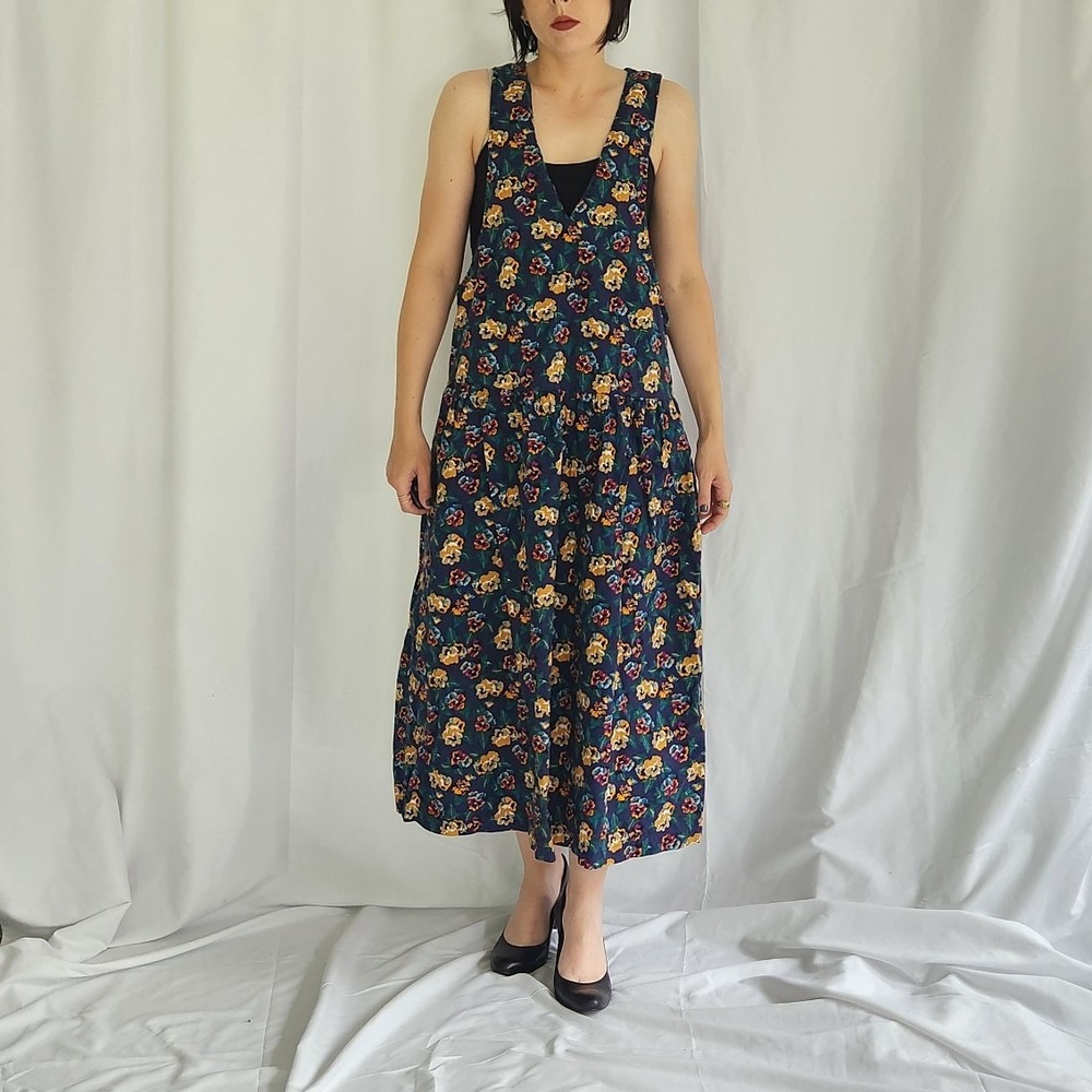 90s Pansy Print Jumper Dress‎